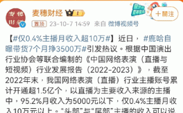 仅0.4%主播月收入超10万